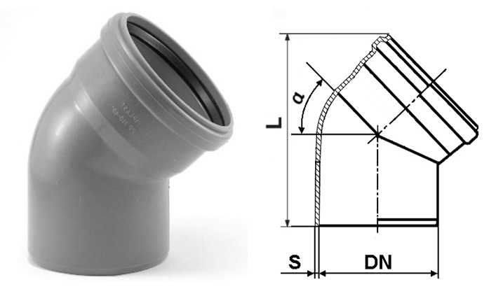 Коліно 110 мм, 45°, ПП, OSTENDORF